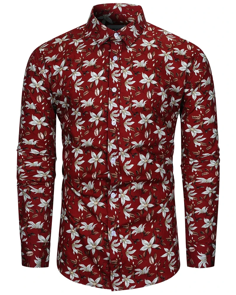 Men Long Sleeve Turn‑down Collar Button‑Up Shirt Vibrant Multicolor Wildflower Allover Print Casual Daily Party Outfit For Male
