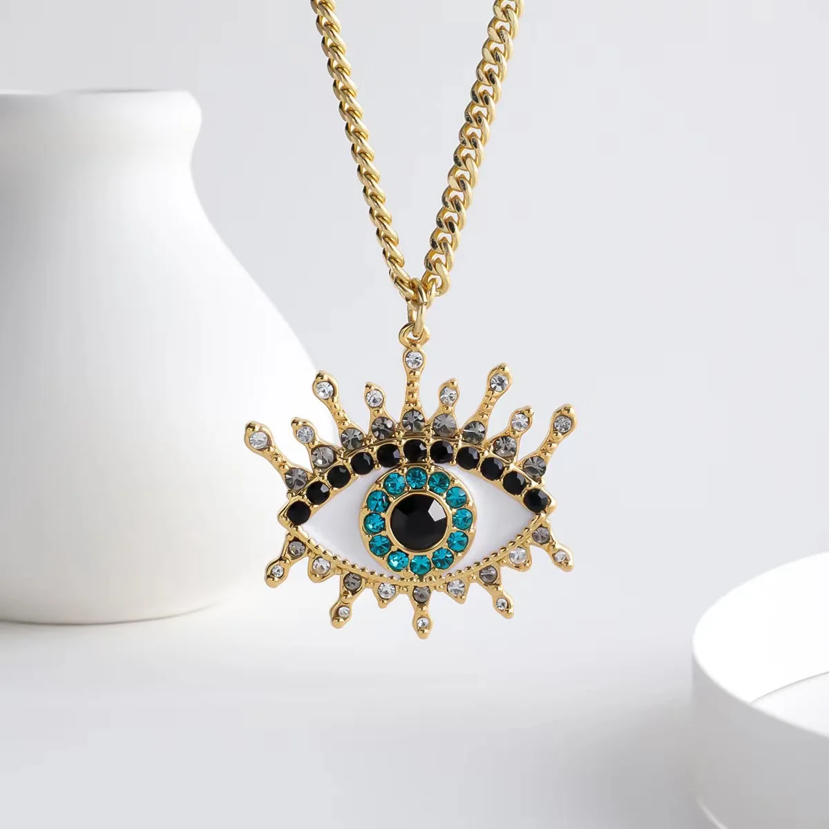 

New Kurt G Evil Eye Zircon Necklace Fashionable 18K Gold Electroplated Pendant Necklace Set for Women Party Jewelry