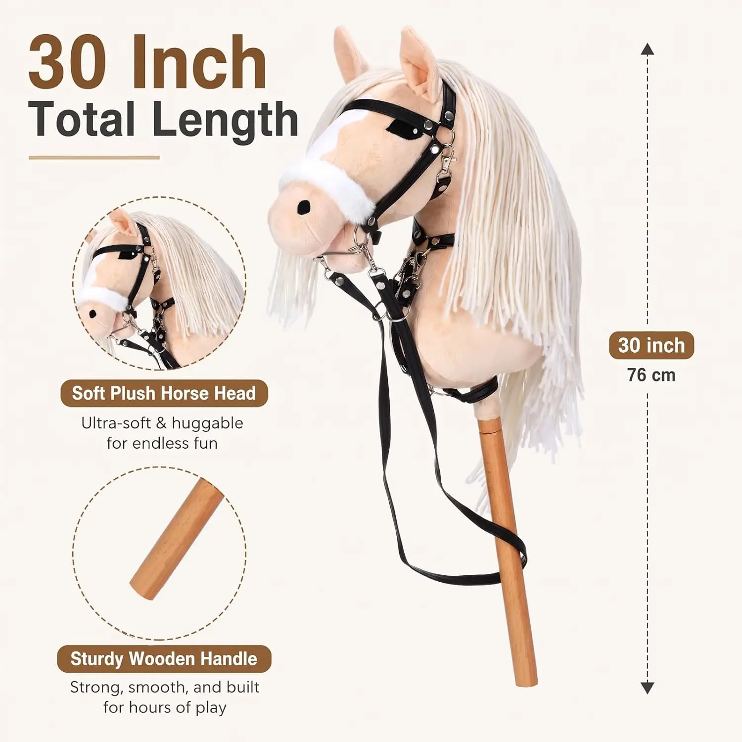 Handmade Plush Hobby Horse Stick Horse, 30 Inch, Adult Size