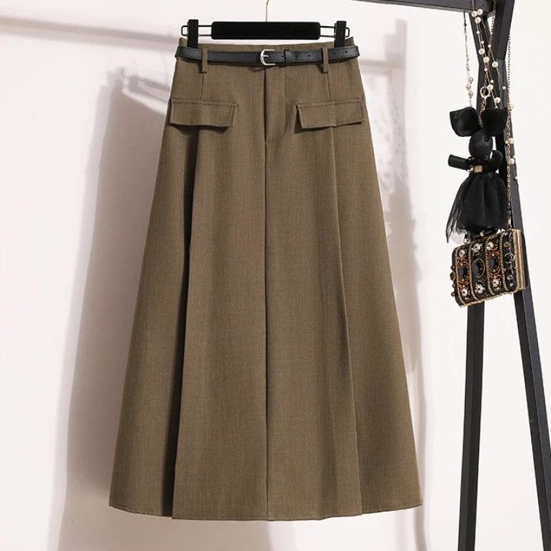 Women's Solid Simplicity Casual Chic Skirt Plus Size Suit Skirts Autumn Winter Fashion New A-line Temperament Large Size Skirt image 2