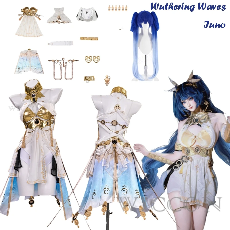 

AWuthering Waves Iuno Cosplay Priestess Outfit Game Clothes Dress Women Girls Halloween Wuwa Costume Wig Carnival Wig Shoe Decor