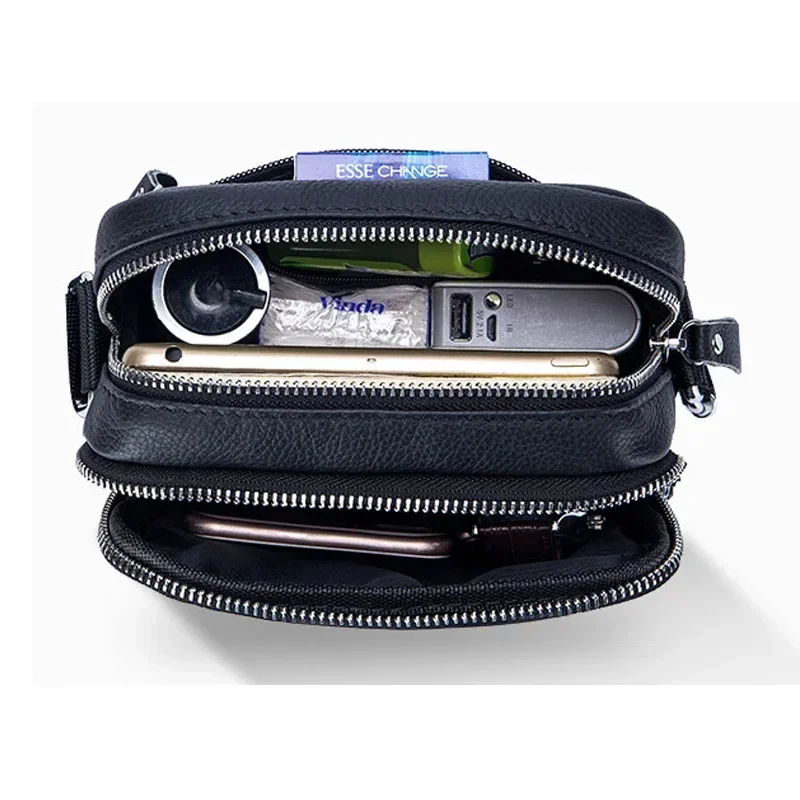 Bullcaptap 남성용 캐주얼 숄더백, 비즈니스 메신저백, 고품질 남성용 암소 가죽 가방, 미니 대용량 포켓