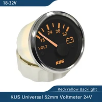 KUS-voltímetro Universal para coche de carreras, medidor de voltios de 2 "", 52mm, con retroiluminación disponible en rojo y amarillo, 8-16V, 18-32V, 9-32V