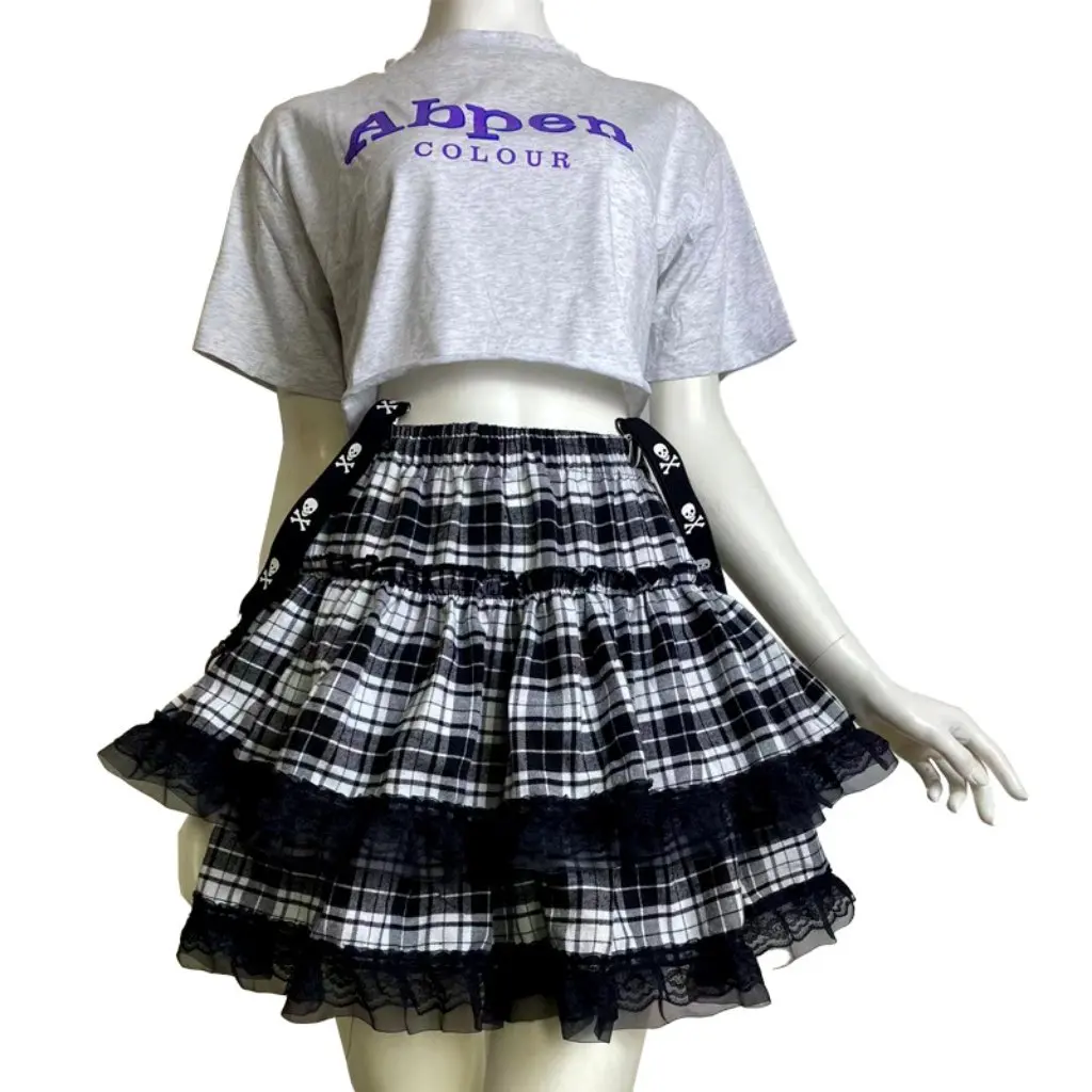 

Gothic Punk Style Women's Skirt High Waist Slim Fit Double Lace Stitching Harajuku Ins Cake Skirt by Spice Girls