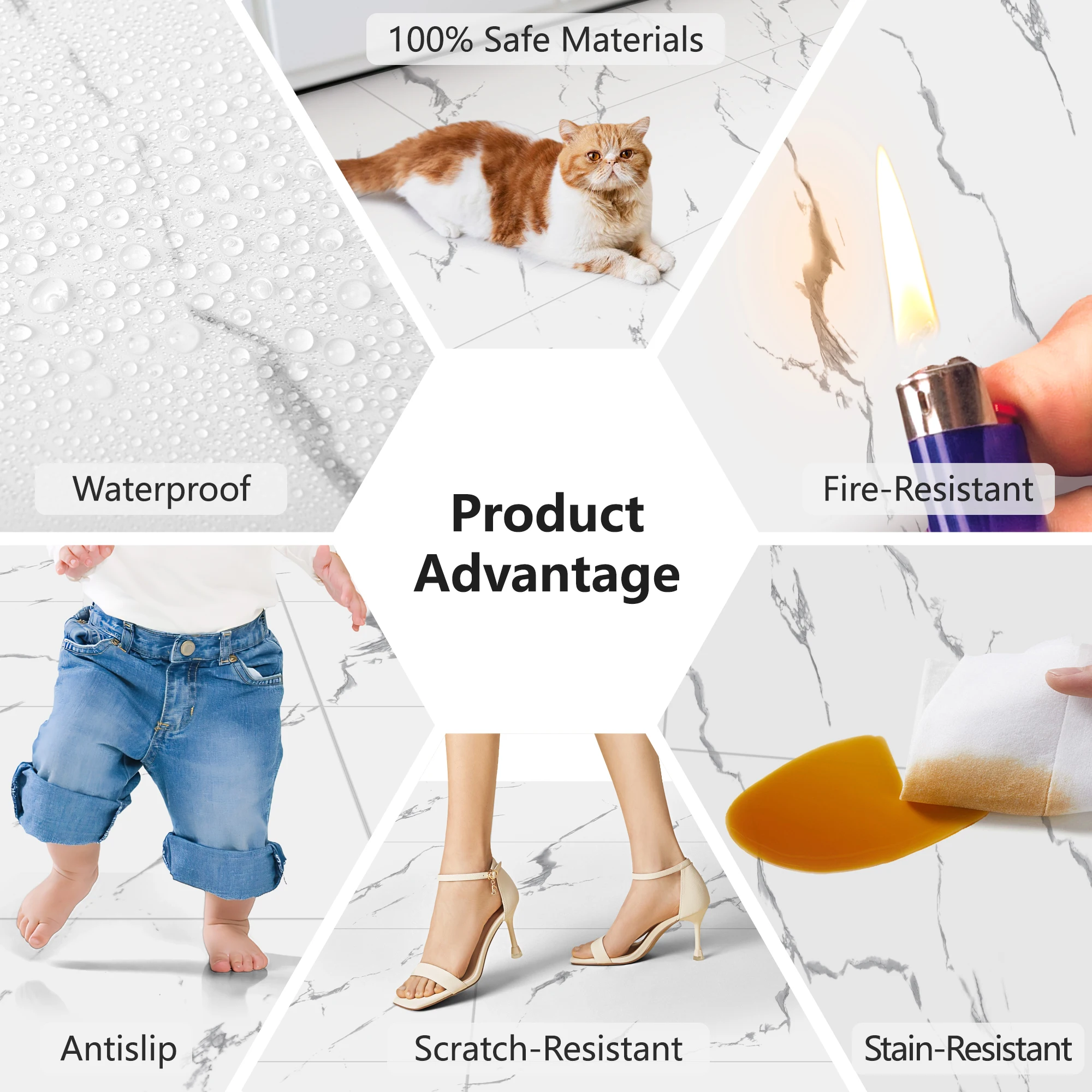 Art3d 12Pack 24''x12'' Click-lock Vinyl Plank Flooring marble grain texture Look,covers 24 Sq.ft