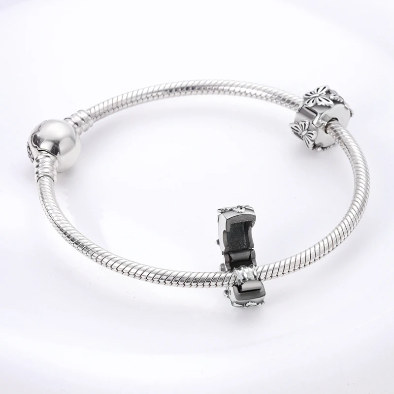 الأصلي سحر الخرز 925 فضة كليب سحر الزركون سيليكون خزر عازل صالح الأصلي سوار DIY سحر النساء المجوهرات