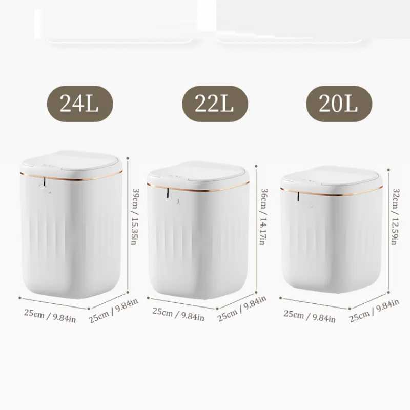 20/22L Large Rechargable Smart Trash Can With Lid Garbage Bin For Kitchen Bedroom Living Room Rubbish Container Touchless