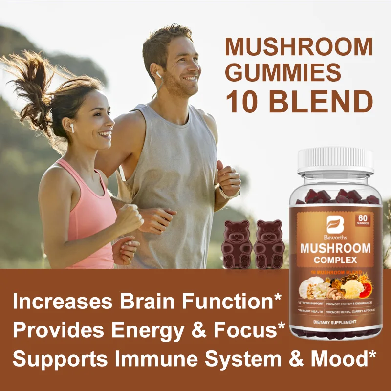 Beworths Lion\'s Mane Mushroom Complex Gummies Brain Memory Booster Focus & Mood Health Relieve Stress Relax Your Body