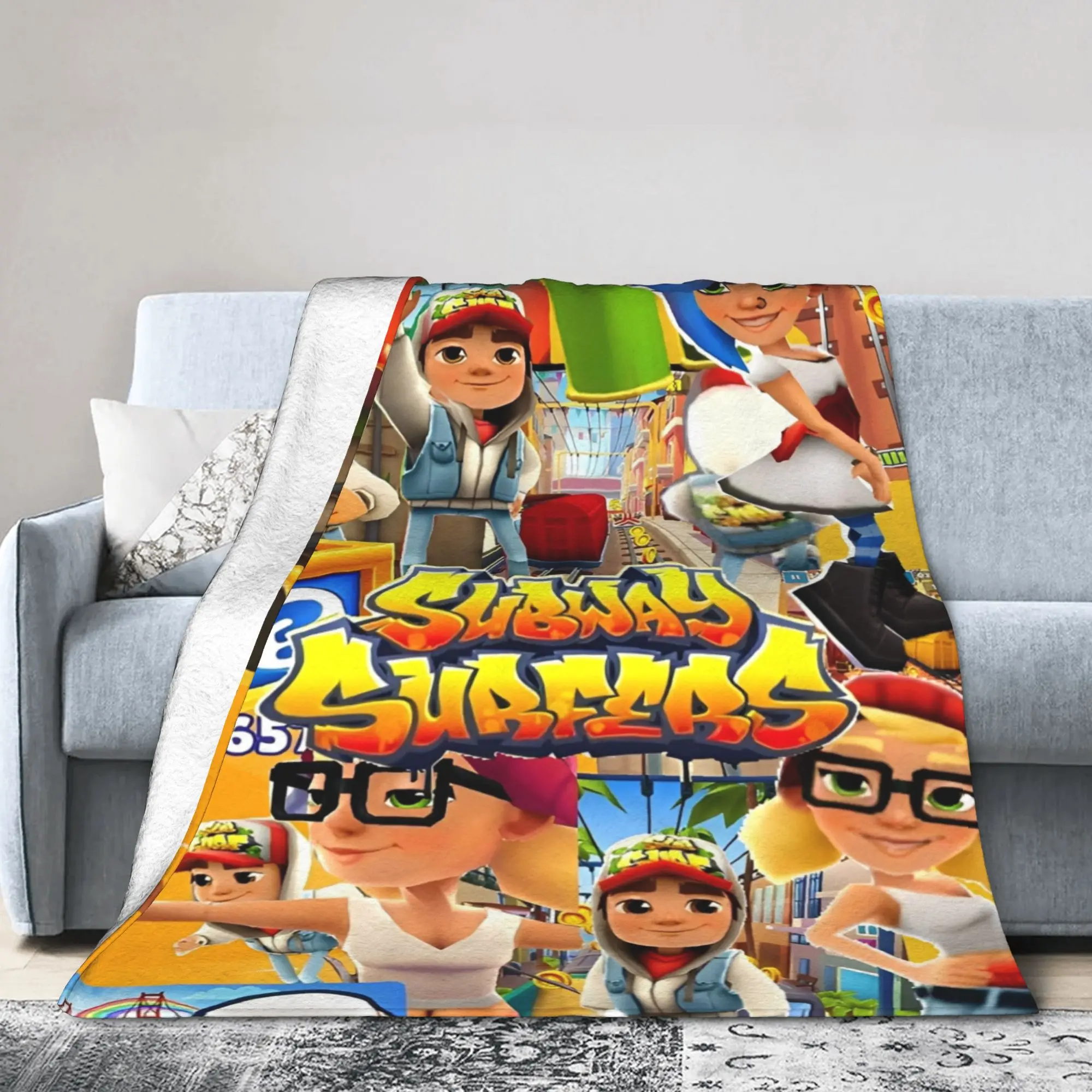 بطانية مطبوعة لعبة فيديو لمترو الأنفاق للرجال والنساء، بطانيات مريحة فائقة النعومة للسرير مقاس 50 × 60 بوصة، مقاسات متعددة #3