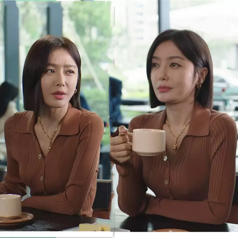 

Long Sve Knitted Sweater Women's Slim Fit Versatile Commute Thin Top Kaia Gerber Sle Button up Cardigan