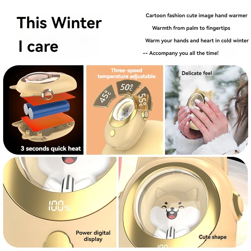 New Winter Portable USB Rechargeable Pocket Hand Warmer Mobile Power Mini Hand Warmer Double-sided Quick Heating Halloween Gift