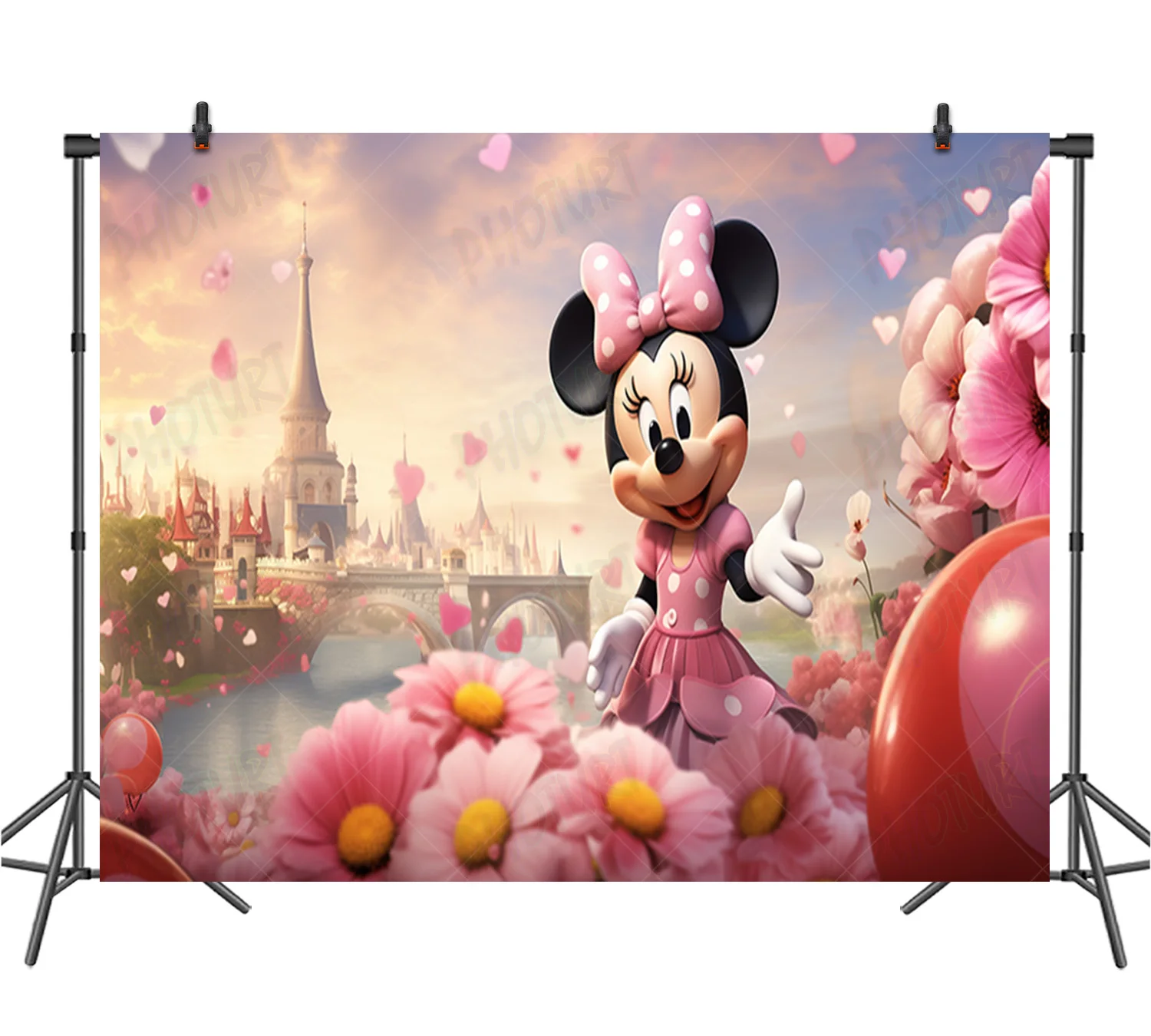 Disney Cute Pink Minnie Mouse Backdrop Kids Birthday Background Disneyland Vinyl Polyester Photography Studios Decoration Props