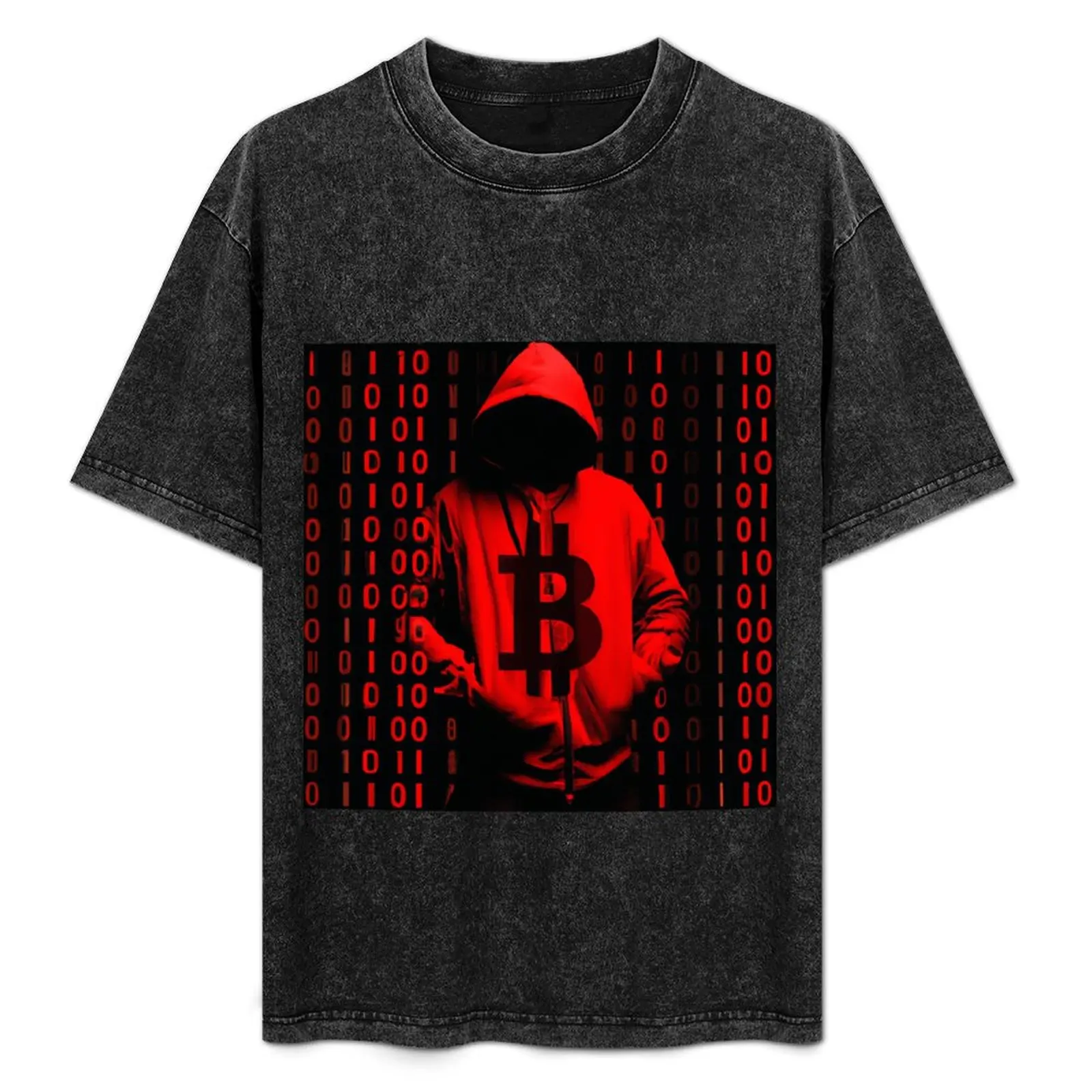 

Bitcoin Hacker - Red Code Design T-Shirt Simple Casual Short Sleeve Cotton T-Shirt