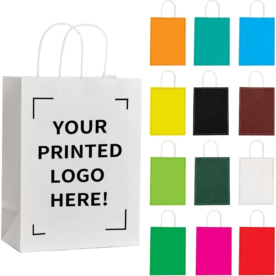 

50 PCS Custom Kraft Paper ags wit Logo for Small usin 8x4.5x10.8 Inc Medium Size Personalized Gift ags rown Sopping Paper ag wi