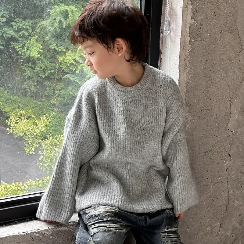 

Children's handsome sweater 2024 autumn new boy Korean crewneck line in children's spring autumn warm woolen sweater90-150cm