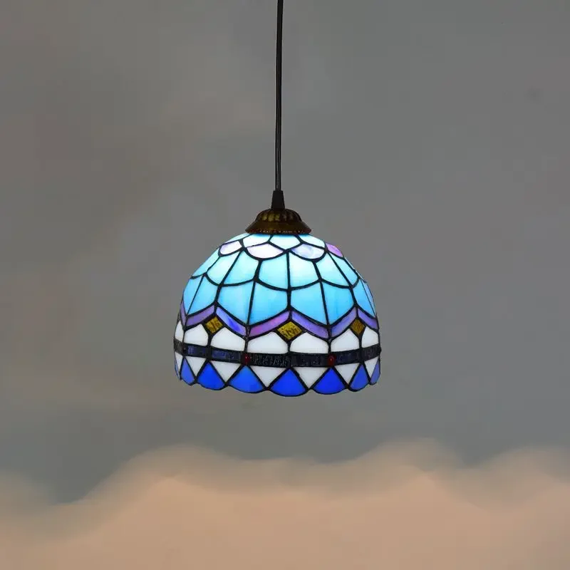 

20CM stained glass bar restaurant vintage, Mediterranean blue balcony hallway chandelier