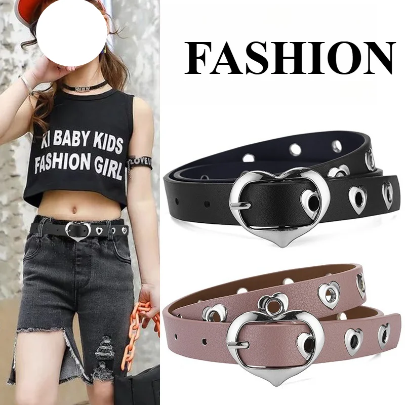 IF IFOND Fashionable High-End Heart-Shaped Eyelet Thin Belt Niche Versatile Jeans Belt in Black Unisex with Pin Buckle