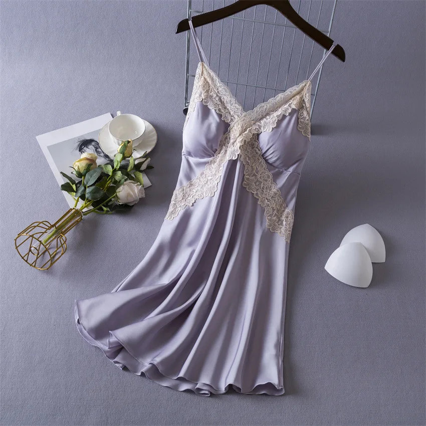 Daeyard Sleepwear Sexy Lingerie Nightgown Lace Chemise Satin Slip Silk Negligee Nightie Bridal Babydoll for Women