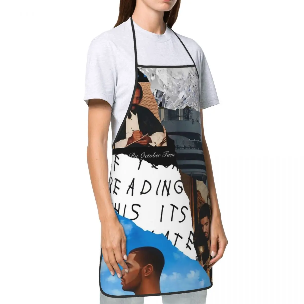 Women Men Chef Kitchen Cooking Apron Albums Drake Collage Rapper Drakes Hip Hop Aprons Adjustable Neck Strap Waterdrop Resistant