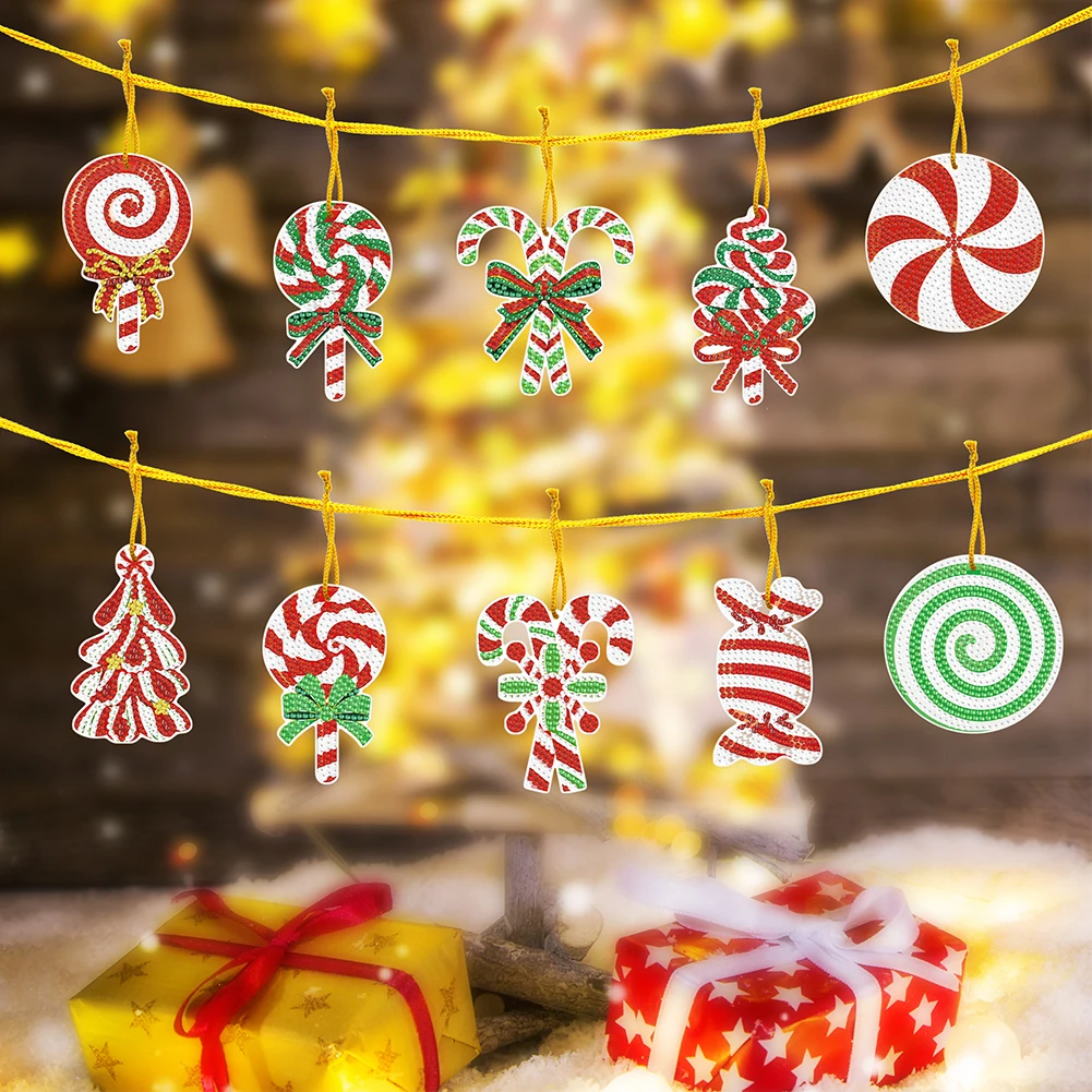 Porte-clés peinture diamant, 10 pièces, mignon, bricolage, perceuse de forme spéciale, pendentif strass, ornements suspendus 5D pour accessoires d'artisanat d'art