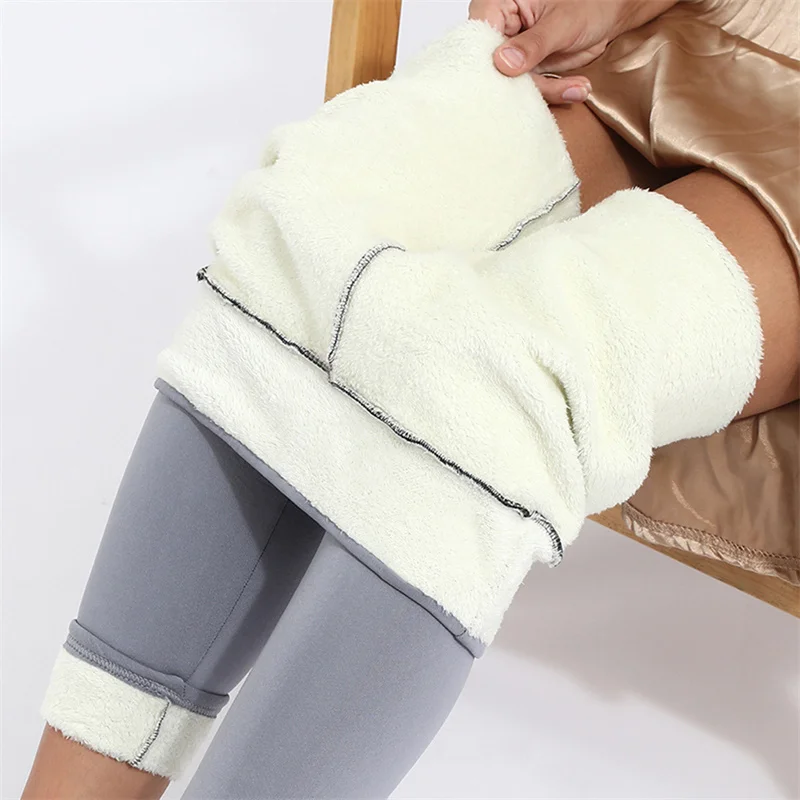 

Women Winter Plus Velvet Stretch Leggings Solid Color High Waist Warm Leggings Women Lamb Cashmere Thick Winter Leggings