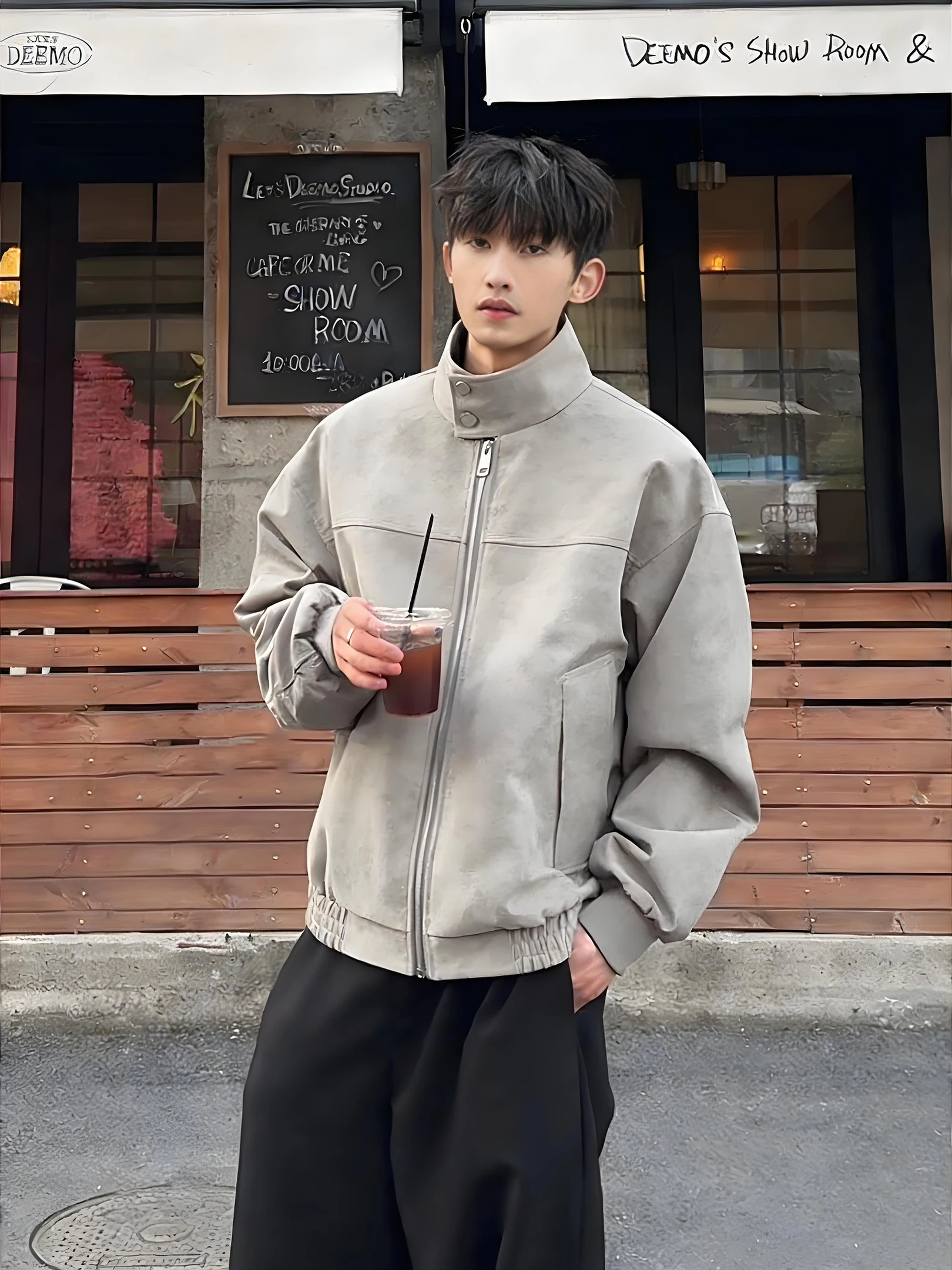 Retro American Dyed PU Leather Jaet Men's Sle Spring Stand Collar Workwear Jaet Trendy Brand High-End Feeling Baseball ...