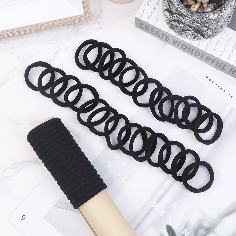 100Pcs Basic Rubber Band Black Towel Ring High Elasticity Tie Ponytail Hair Band Girls Temperament Headband