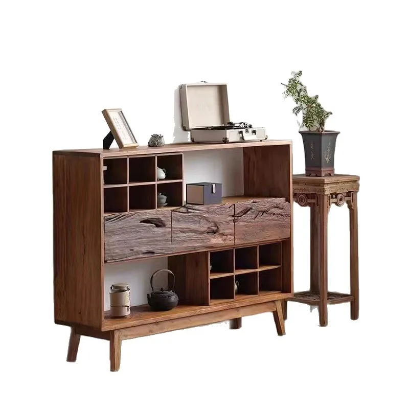 Old elm dining side cabinet, multi-functional tableware storage cabinet against the wall, movable tea cabinet, decorative