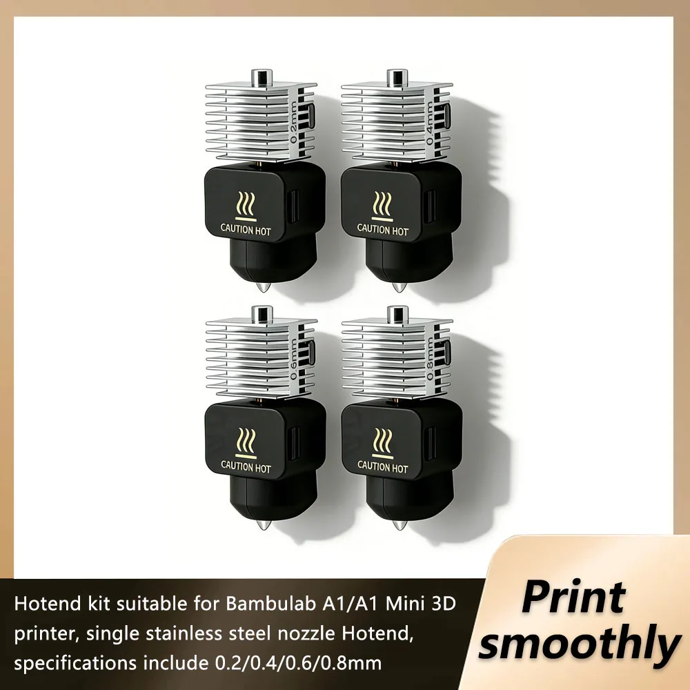 

For BambuLab A1/A1 Mini 3D Printer 0.2/0.4/0.6/0.8mm Printing Smooth Printing Stainless Steel Nozzle Hot End Kit Wear Resistance