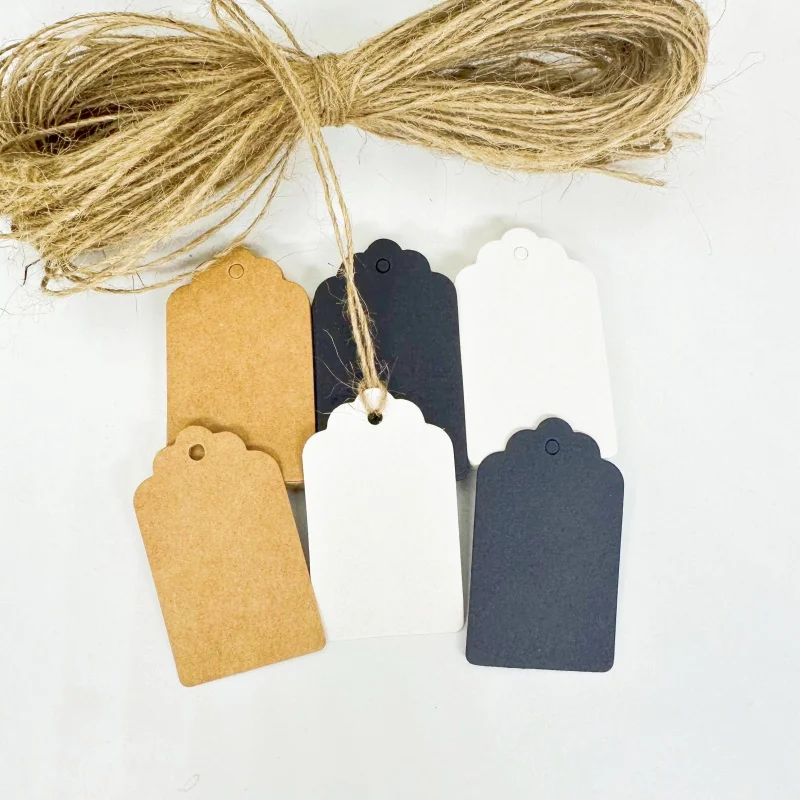 Shell Head Blank Garment Tags with Strings Kraft Paper Price Label Wedding Birthday Party Gift Hang Tag Packaging Supplies Decor