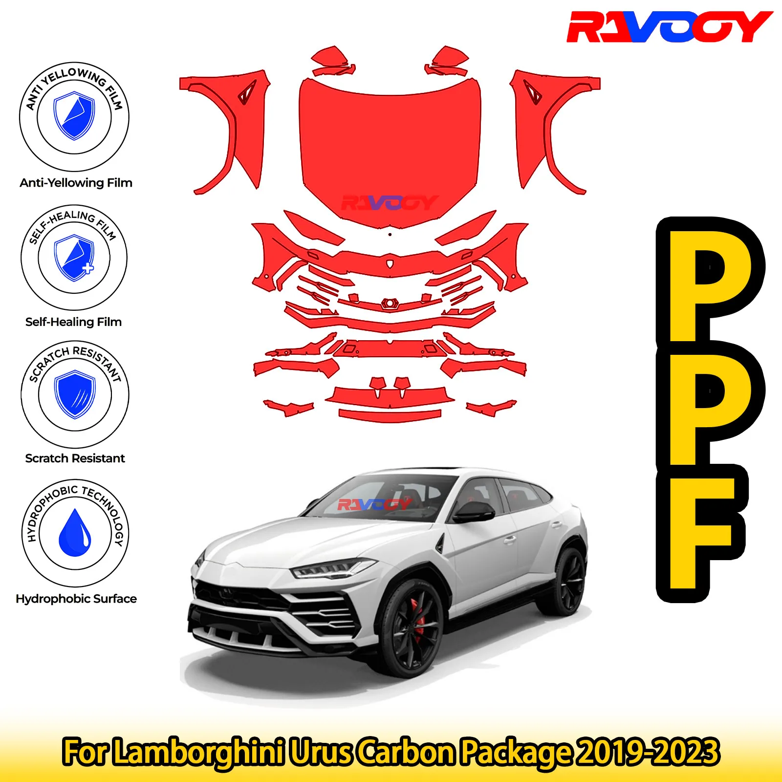 

For Lamborghini Urus Carbon Package 2019-2023 Glossy Matte Black Precut front PPF Kit Paint Protection Film