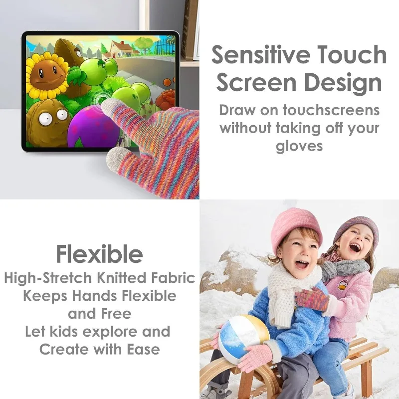 مجموعة وشاح قفازات قبعة شتوية للأطفال: قفازات صغيرة مبطنة بالصوف الدافئ ودفء للرقبة للأولاد والبنات من سن 4 إلى 10 سنوات