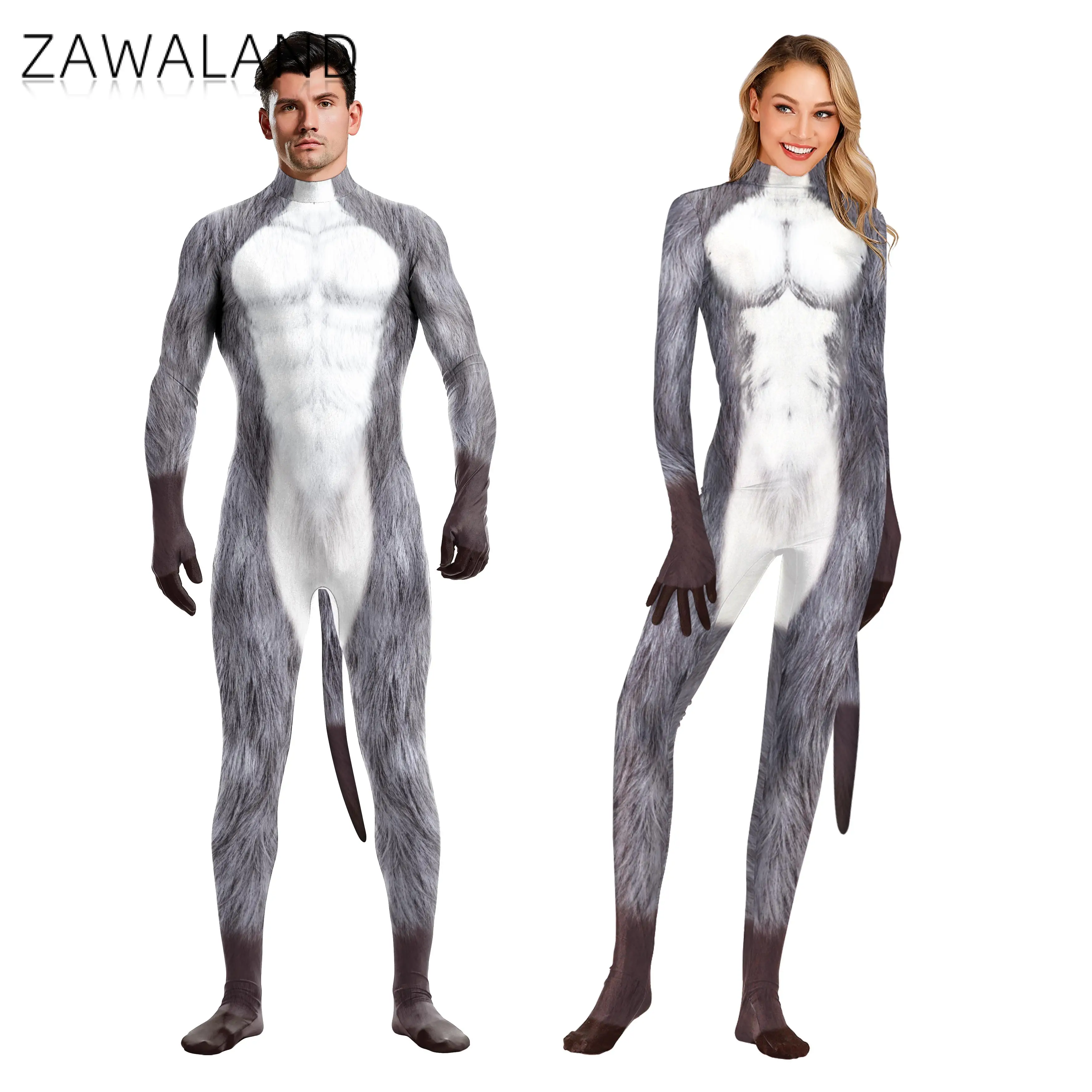 Zawaland Whole Cosplay Costumes Animal Full Cover Snow Wolf 3D Printed Fantasy Catsuit Adult Unisex Zentai Suit Bodysuit