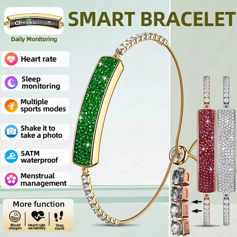 Fashionable Diamond Smart Bracelet Women Heart Rate Sleep Menstrual Cycle Monitor Multiple Exercise 5ATM Waterproof Smart Watch