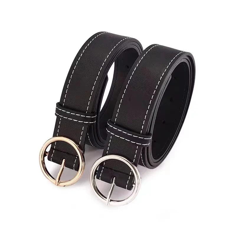 Women\'s Belt Thin Belt Simple Round Buckle Belt Soft PU Leather Unique Belt