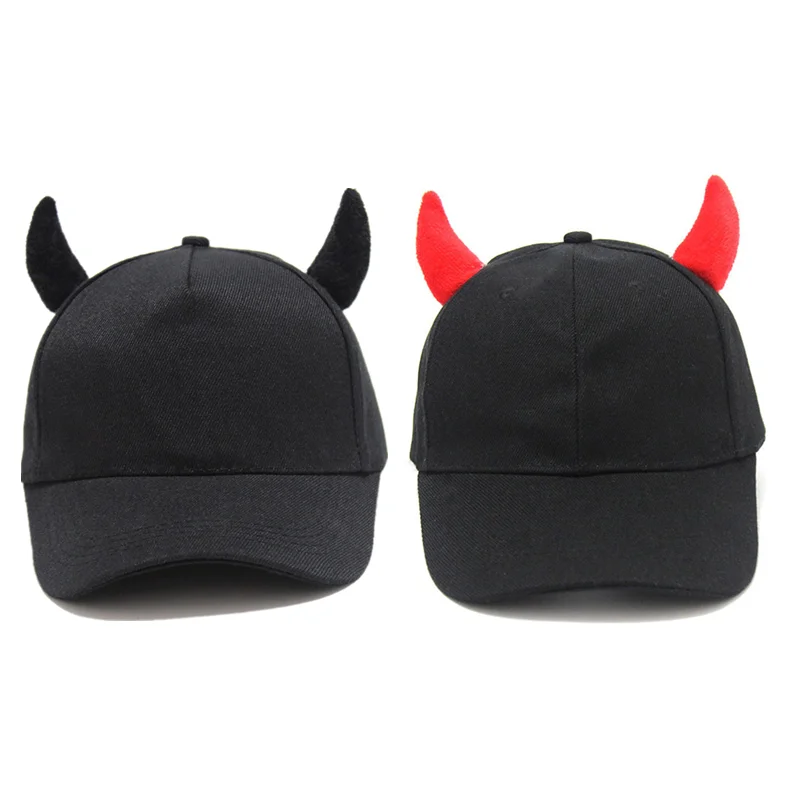 Funny Sexy Novelty Devil Ox Horn Hip-Hop Baseball Cap Cosplay Solid Color Sunscreen Holiday Party Snapback Hat Halloween Gift