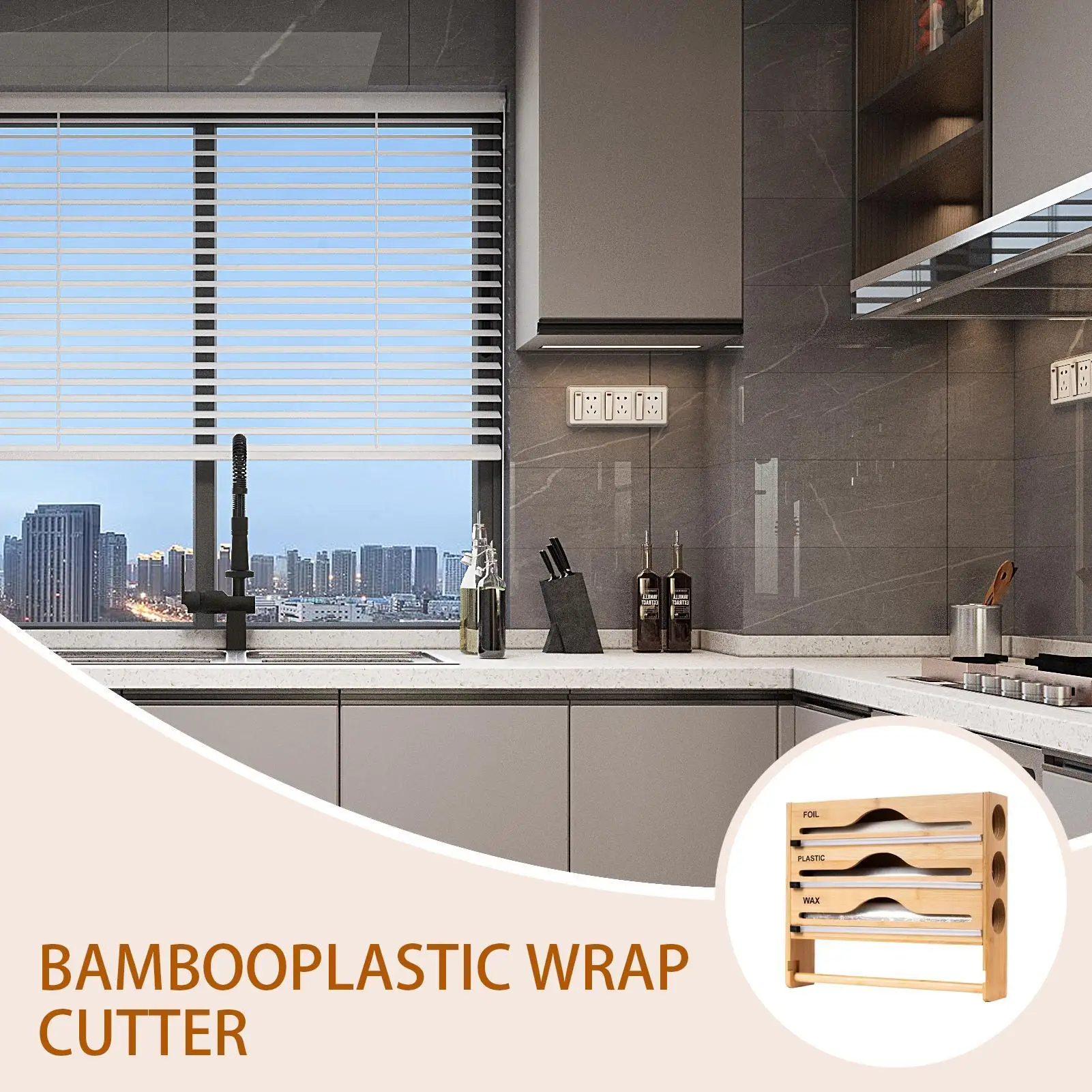 

Kitchen Wrap Dispenser Wrap Dispenser With Cutter And Labels Multi-functional Space Saving Container Storage Organization Holder