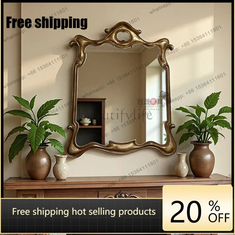 LJY European retro makeup mirror wall hanging living room background wall special-shaped