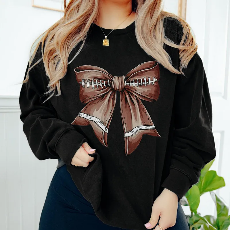 WPNAKS Women Loose Sweatshirts Autumn Winter Clothes Bow Round Neck Long Sleeve Pullovers Casual Tops Streetwear