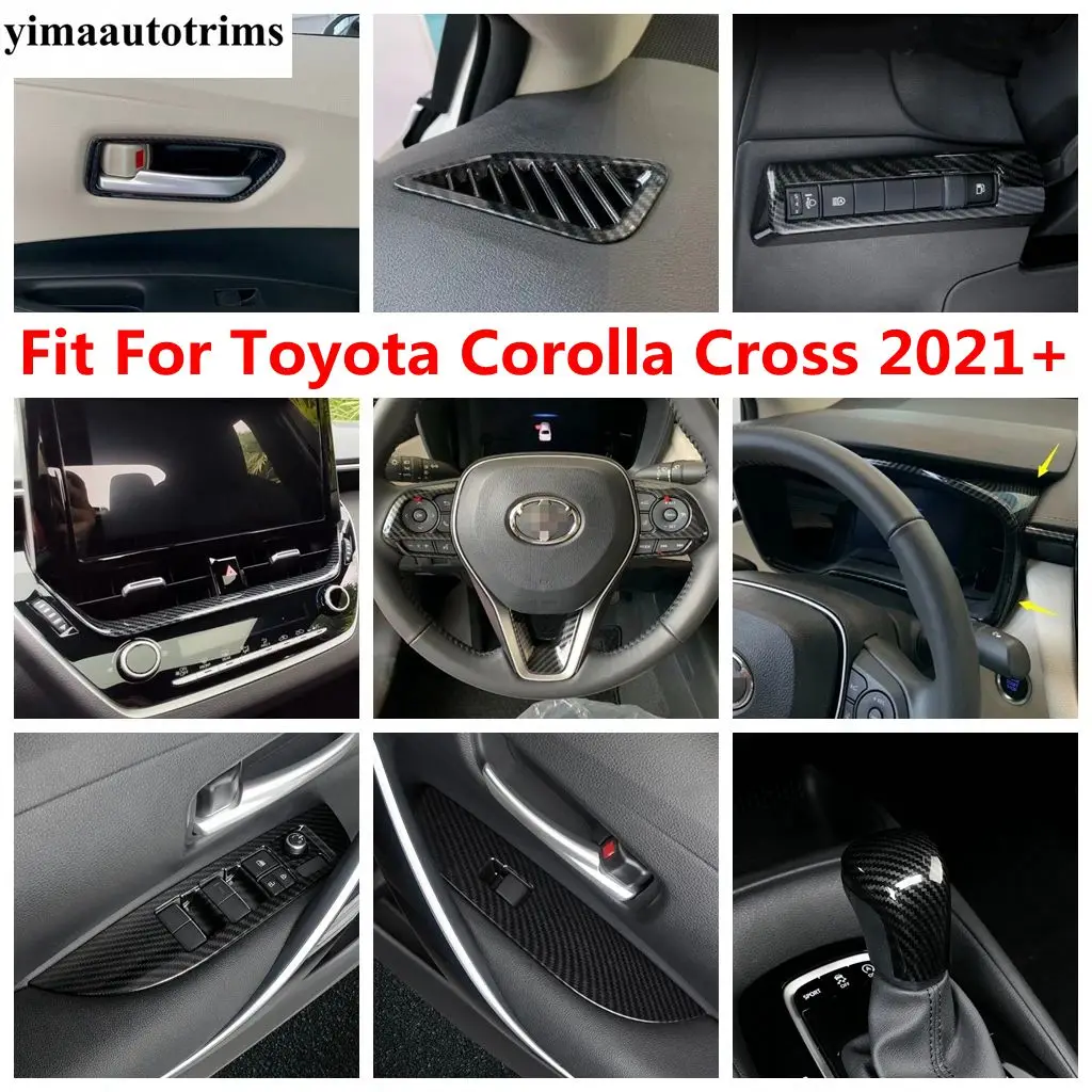 

Steering Wheel / AC Navigation Strip / Head Light Cover Trim For Toyota Corolla Cross XG10 2021 - 2024 Carbon Fiber Accessories