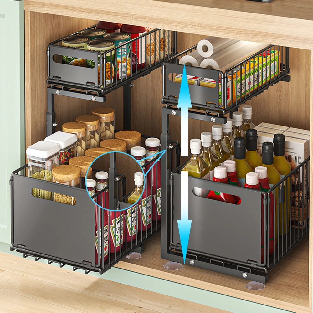 1/2PCS estraibile organizzatore per armadio rack di stoccaggio da cucina regolabile sotto il lavello organizzatore portaoggetti per barattolo di spezie cassetto scorrevole