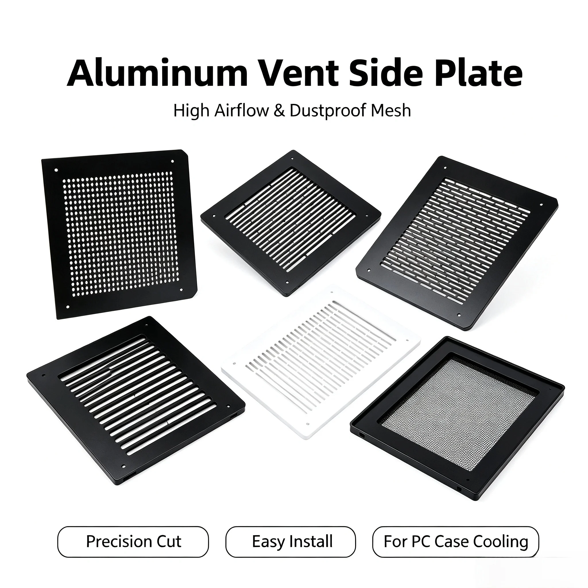 PC Case Aluminum Vent Side Panel Multiple Models Black White High Airflow Dust Mesh For Computer Cooling