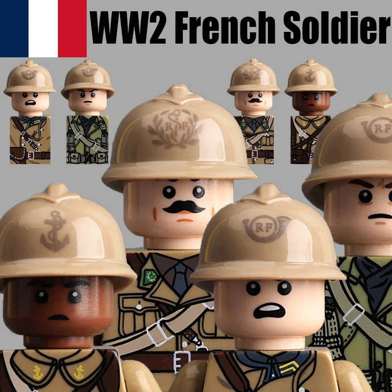 WW2 Military French Soldier Figures Building Blocks Bricks WW1 Army Division Warrior Medical Infantry Gun Helmet Weapon Toys Boy