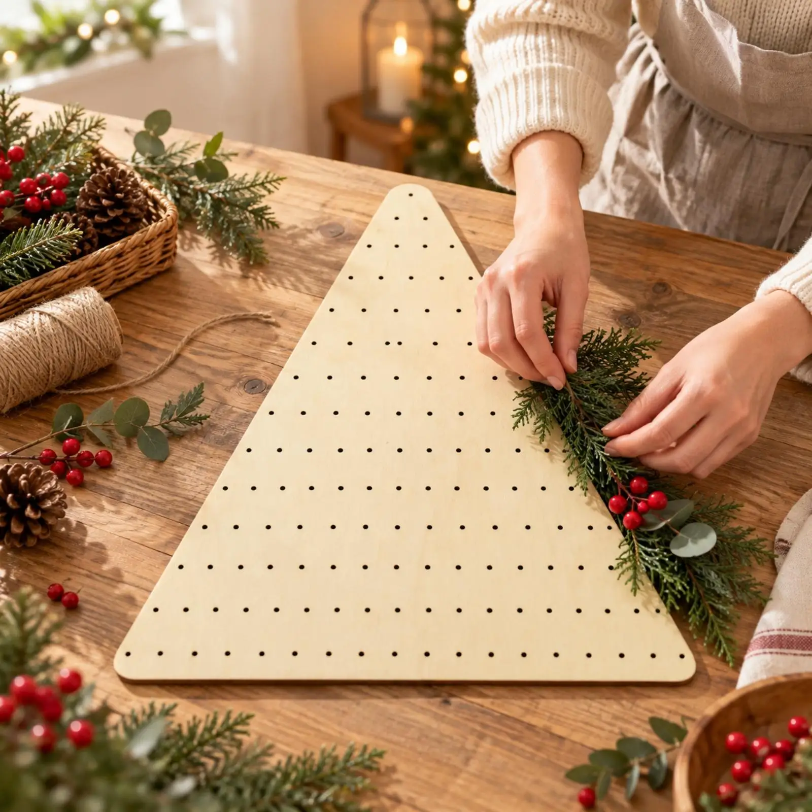 Wreath Board with Pre-Drilled Holes Perforated Triangular Wooden Wreath Board Customizable for Wall Hanging Decor, Valentine's