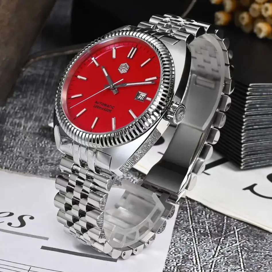 

Мужские автоматические часы San Martin, 40 мм, механические наручные часы, сапфировое зеркало, водонепроницаемость 100 м, BGW-9, светящийся безель YN55 с гравировкой