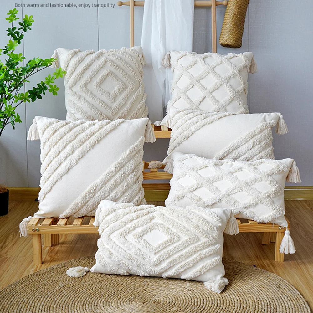 

Bohemian Cushion Cover 45X45 Tufted Fringe Pillow Case Diamond Cushion Set Home Rectangular Sofa Throw Square Pillowcases
