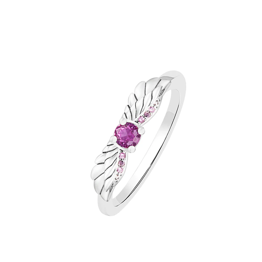 Sparkling Angel Wings Ring Pink Crystal 925 Sterling Silver Jewelry Fashion Woman Jewelry Pary Rings Wedding Make Up