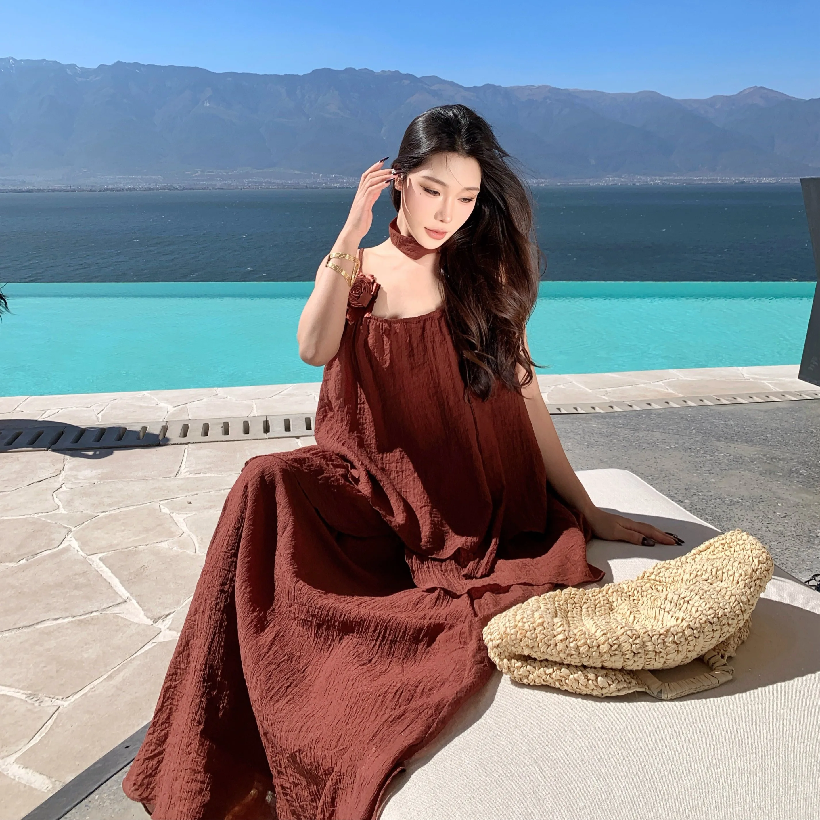 

Red Dr Set Cold Tone Vaion Outing Bright Art Student Concert Outfit Asymmetrical Design Summer Faion Set for Women