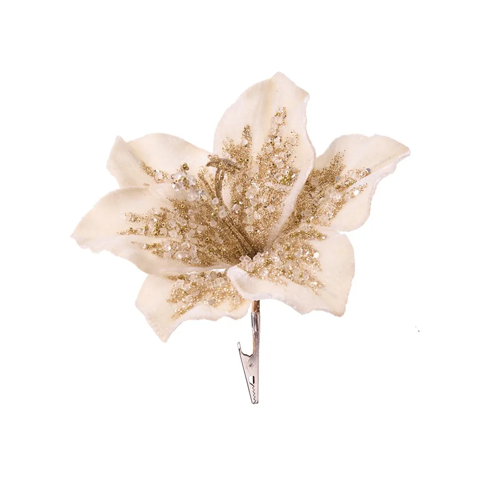 

Festive Decor 20cm Artificial Christmas Flower Velvet Large Simulation Flower Handmade Glitter Xmas Tree Ornaments Xmas Party