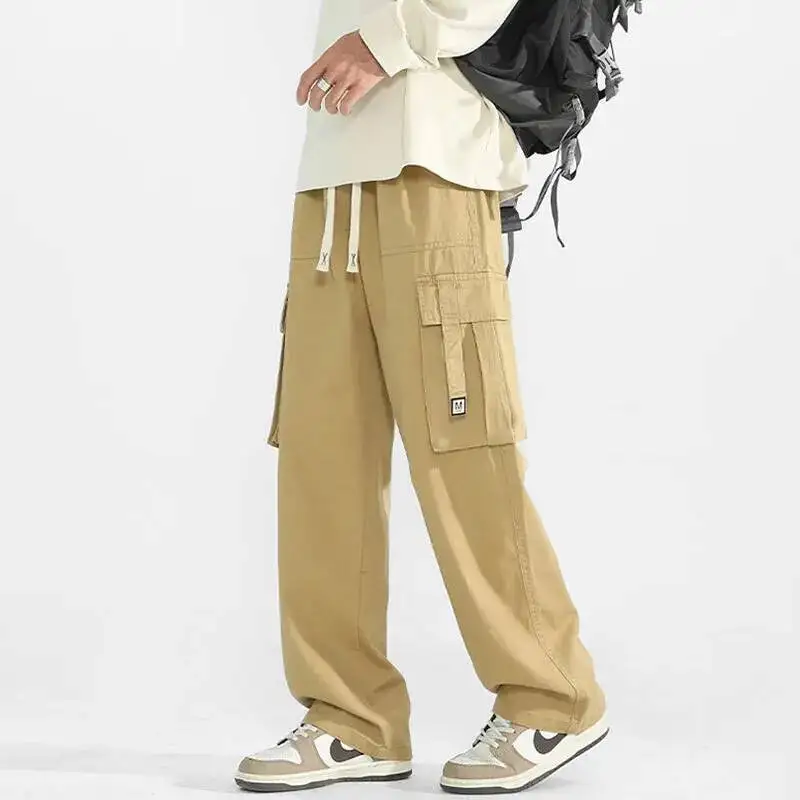 Men's Straight Fit Cotton Cargo Pants Autumn Casual Loose Fit Athletic Pants Trendy Outdoor Multiple Colors Workwear Trousers